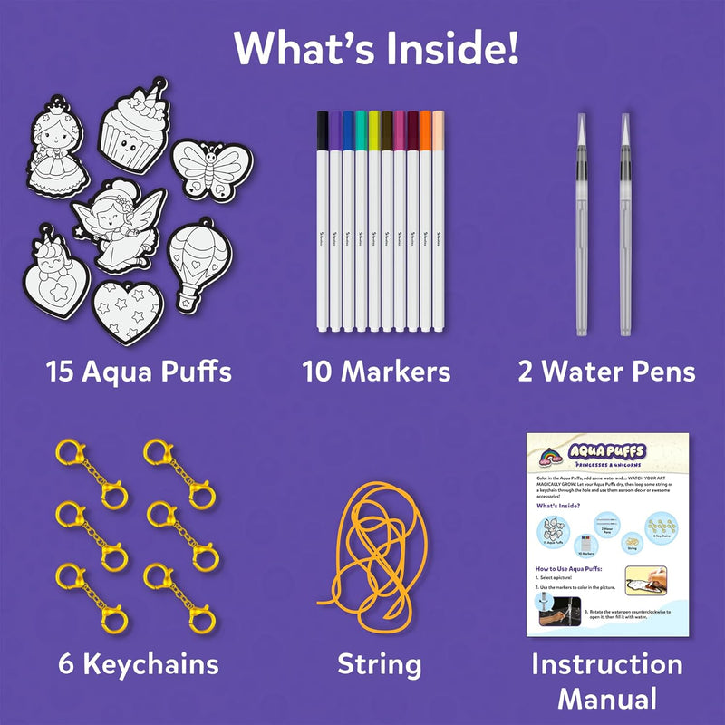 Skillmatics Aqua Puffs Unicorns, Art & Craft Gift for Kids, Paint by Number | DIY Princess Puffy Keychains, Screen-Free, Mess-Free Activity, Creative Kit for Girls & Boys Ages 4, 5, 6, 7, 8, 9, 10
