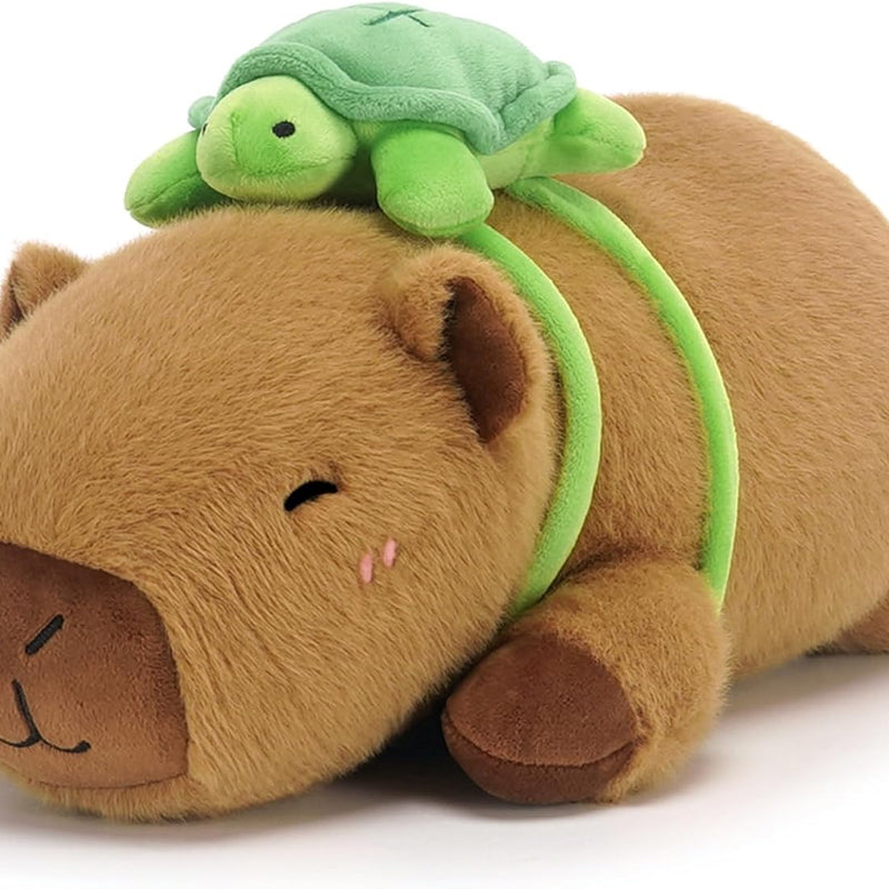 SQEQE Weighted Stuffed Animals Capybara Plush, Weighted Capybara Stuffed Animals with Turtle Backpack, Soft Pillow Toy for Kids Adults, Birthday Present & Valentines Gifts 9.8 Inch, 0.8 Lb