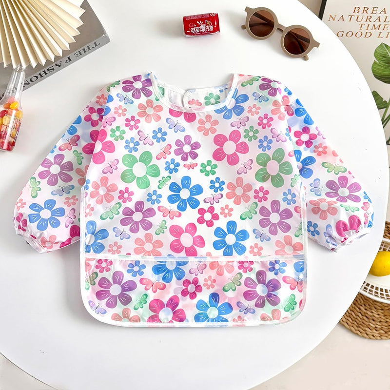 PandaEar 5 Pack Baby Long Sleeve Bibs| Waterproof Full Sleeve Bib for Baby Infant Toddler 6-36 Months