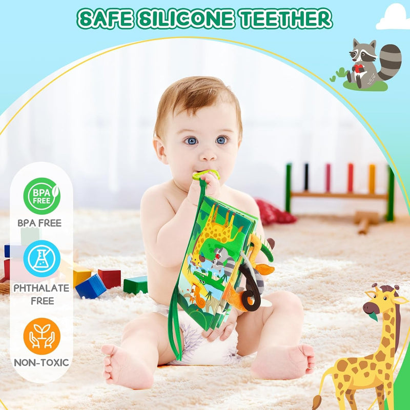 BBWOO Soft Baby Book Toy, Tummy Time Toy for Infant 0-6 Months, Touch and Feel Sensory Crinkle Book