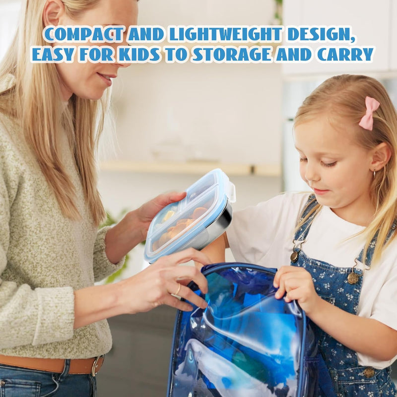 Stainless Steel Snack Containers, 3 Compartments Reusable on and go Bento Box with Lids for Kids, Lunch Box Pre Meal Storage for Daycare School Outdoor Camping Travel - Blue