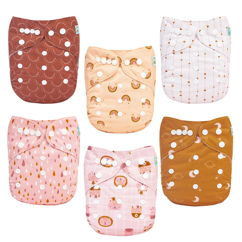 ALVABABY Baby Cloth Diaper 6 Pack with 12 Inserts One Size Cloth Diaper Covers Adjustable Washable Reusable for Baby Girls and Boys
