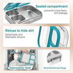 HOMEKOL Stainless Steel Bento Lunch Box, Blue, 3.3Cups | 3-Compartment,Leak-Proof, for Kids & Adults, BPA-Free, Dishwasher Safe, Clear Tritan Lid, 800ml (Not Insulated)