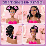 Cleboen Hair Styling Doll Head for Girls, Pretend Play Beauty Salon Makeup Kit with Hair Dryer, Straightener & Real Nail Polish, 35PCS Hair Accessories Playset, Birthday Gifts for Girls Age 4-6 6-8