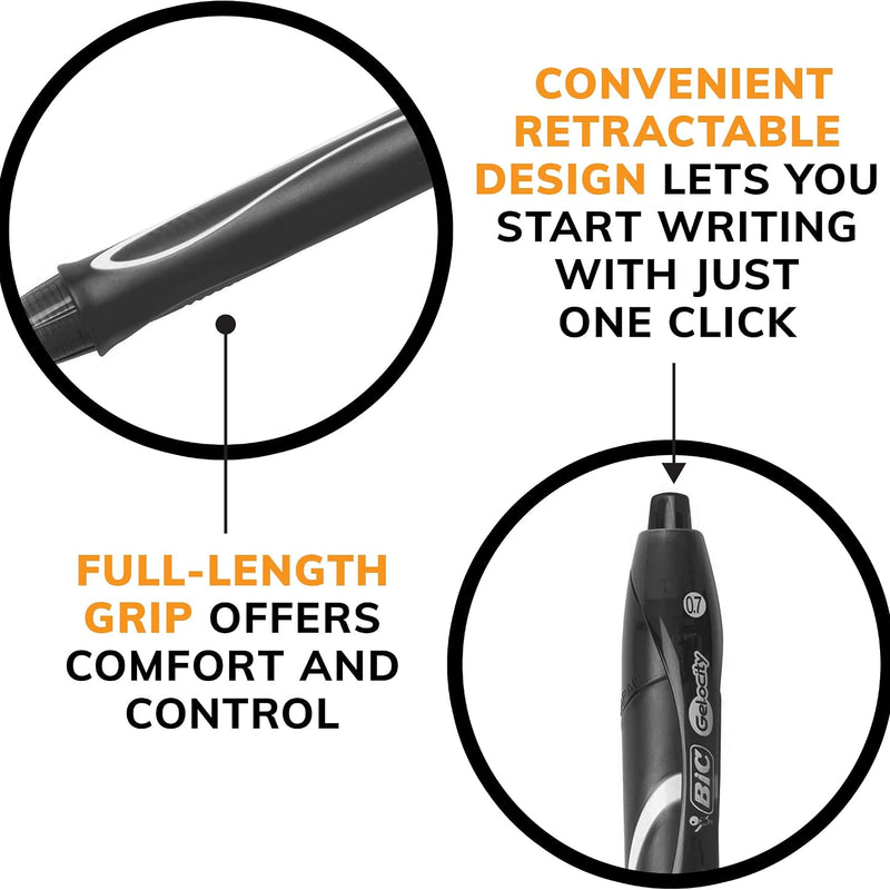 BIC Gelocity Quick Dry Black Gel Pens, Medium Point (0.7mm), 4-Count Pack, Retractable Gel Pens With Comfortable Full Grip