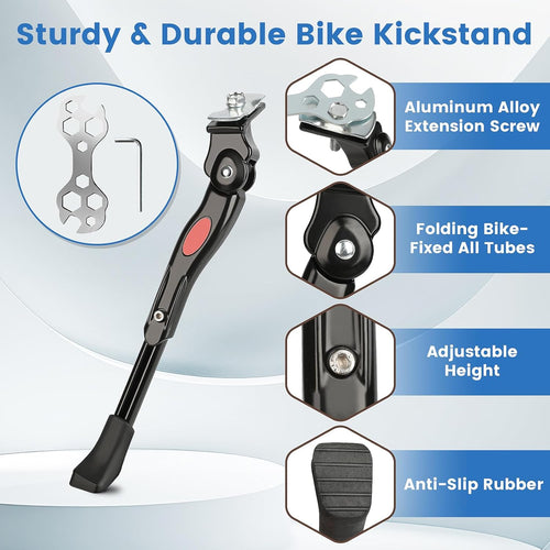 veckuson kickstand for kids bikes, 16-22 inch adjustable aluminum alloy center mount