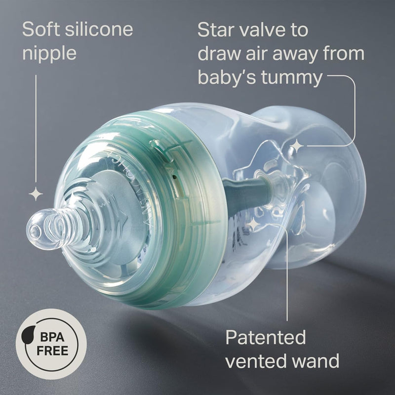 Tommee Tippee Advanced Anti-Colic Baby Bottle Set, Newborn 0m+ | 12 Pieces, 5oz & 9oz BPA Free Bottles, Slow & Medium Flow Breast-Like Nipples, Bottle Handles, Cleaning Brush