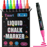 Timart Extra Fine Tip Chalk Markers (8 Pack 1mm Point), Liquid Chalk Pens - Dry Erase Marker Pens for Blackboard, Chalkboards, Windows, Glass, Bistro, Cars, Signs, Chalkboard Labels Included