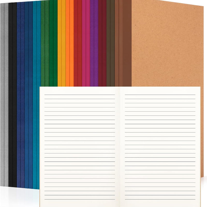 30 Pack Lined Notebook Journals Bulk, A5 College Ruled Composition Notebook, 8.3”x 5.5”,Kraft Cover with Rainbow Spines, 15 Colors 60 Pages for School Office Travel