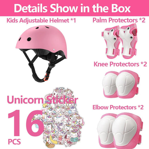 Kids Bike Helmet Set, CPSC Certified, Adjustable Black Helmet, Knee Elbow Wrist Pads Guards, Toddler Head Protection