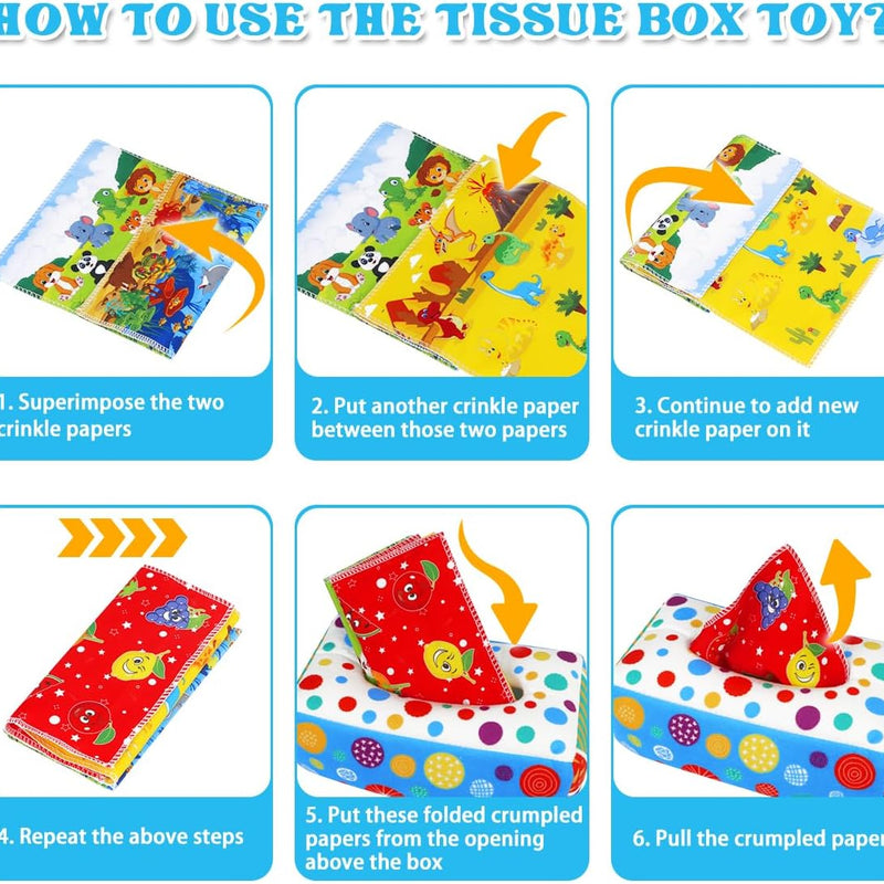 Baby Toys 6-12 Months: Baby Tissue Box 6 Month Old Montessori Toy | Pulling Play Scarf Soft Box with Crinkle Paper - Infant Sensory Toy for Babies 7 8 9 10 Month Old 1st Birthday Boy Girl Gifts