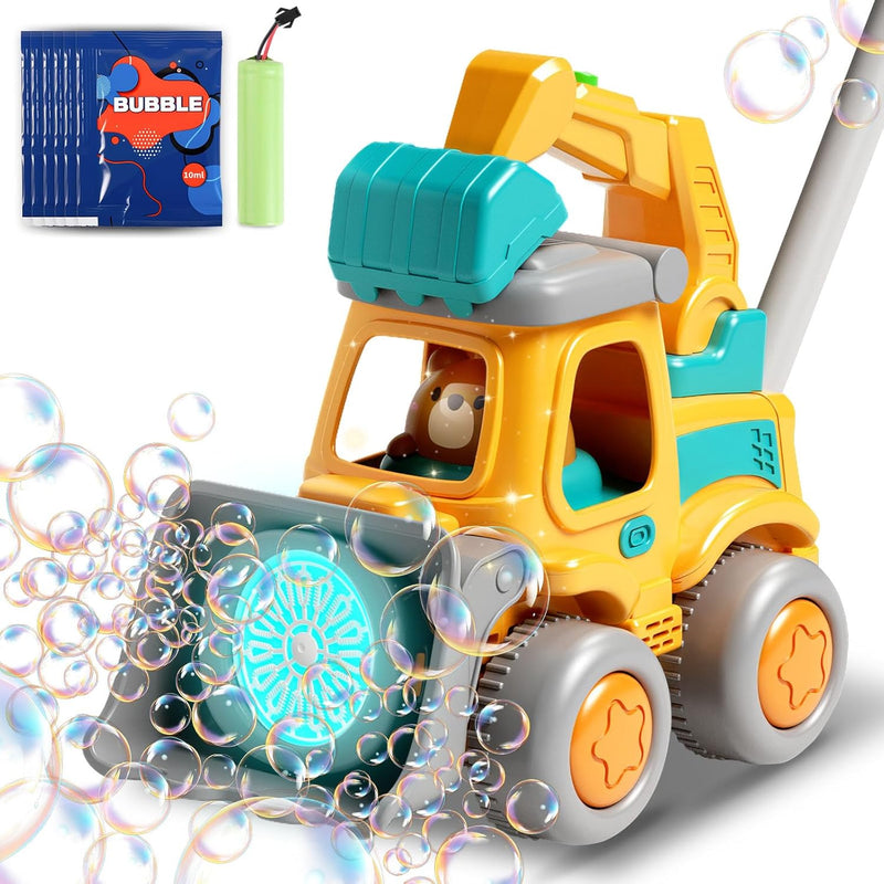 CreatiMachi Rechargeable Bubble Machine for Toddler, Lawn Mower Toy with Dual Play Modes and LED Lighting