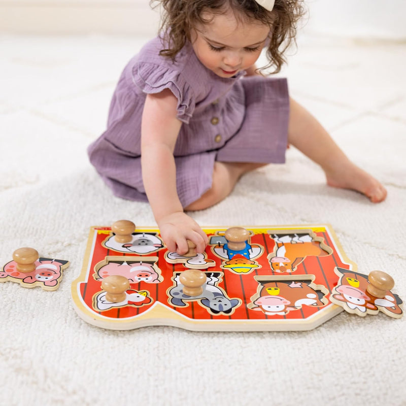 Melissa & Doug Farm Animals Jumbo Knob Puzzle, Wooden Peg Puzzle for Toddlers Ages 1+