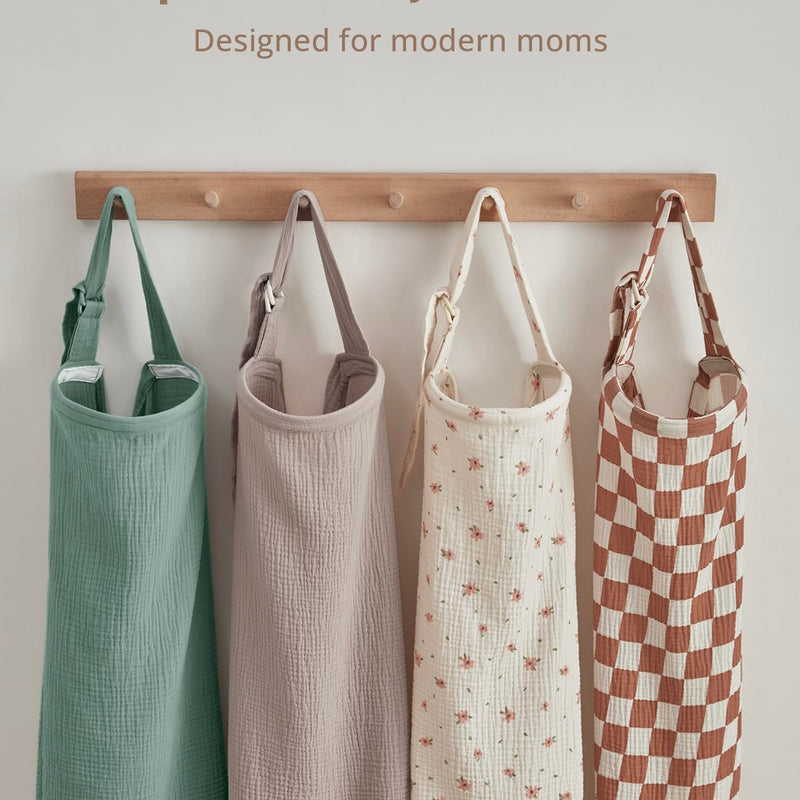 Blissful Diary Muslin Nursing Cover for Breastfeeding, Breathable Breastfeeding Cover up with Arch Neckline for Women, Nursing Apron (Roman Green)
