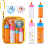 Kaydora Baby Doll Bottle Accessories - 6 Pcs Magic Milk Feeding Toys Yellow | Magic Disappearing Milk & Juice, with Non-magnetic Pacifiers, Pretend Play Sets, Gift for kids, Suit for Stroller, Crib, Bed