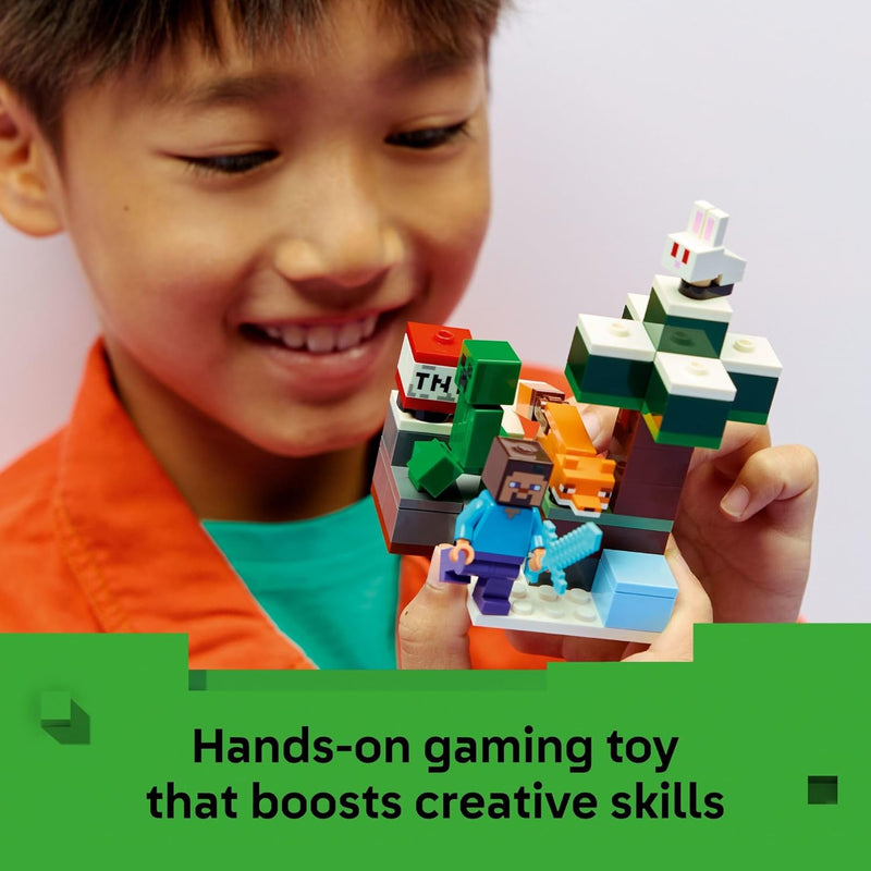 LEGO Minecraft Steve's Taiga Adventure building toy for kids aged 6+, 2 minifigures & 2 animals, gift idea for birthdays