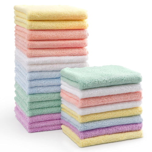 HOMEXCEL Baby Washcloths 24 Pack Microfiber Coral Fleece Soft Wash Cloths | Extra Absorbent, Gentle on Sensitive Skin, for Newborn Infants & Toddlers, Baby Bath Face Towel Reusable, 7 x 9" Multicolor