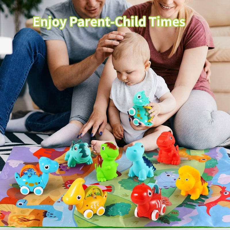 Dinosaur Car Toys for 1 Year Old Boy Gifts with Playmat/Storage Bag | 9 PCS Vehicles for Baby Boy Gifts,1 Year Old Toys for Toddler Boy Toys 1-2,1st Birthday Gift for Infant 12 18 Months