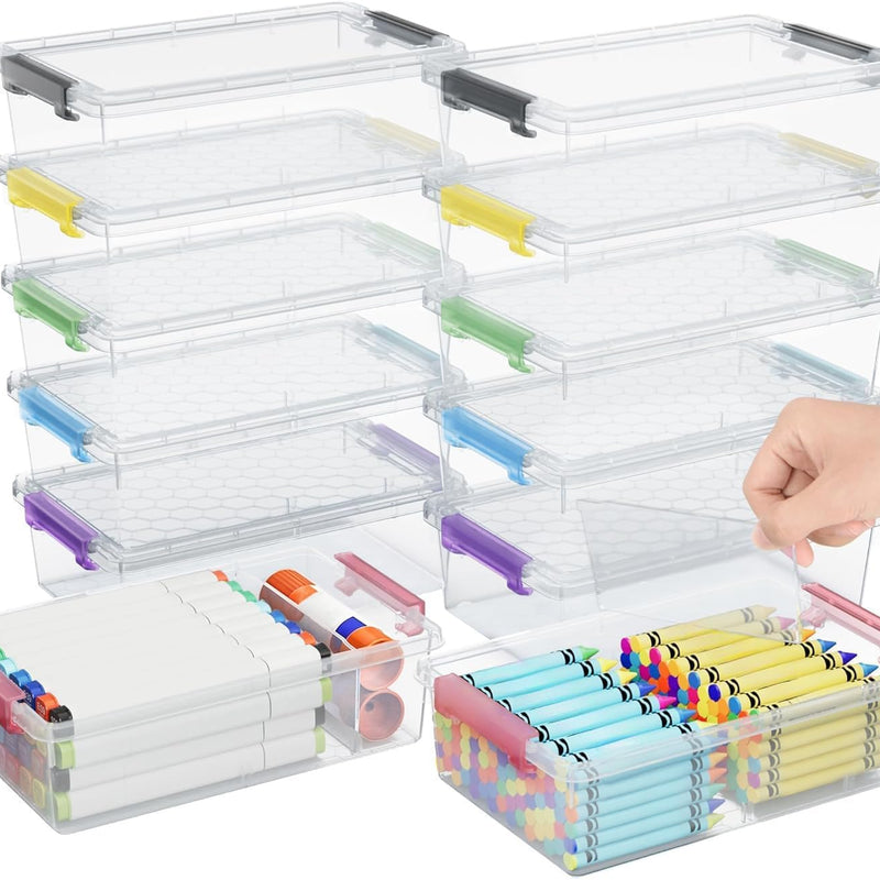 6 Pack Extra Large Pencil Box with Removable Divider, Thickened Pencil Case Bulk, Clear Crayon Marker Organizer Stackable Plastic Small Storage Containers for Pen Craft School Supplies(Grey)