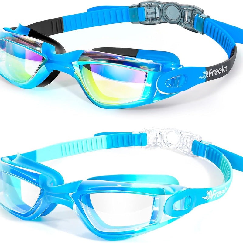 Freela Kids Swim Goggles, 2 Packs Swimming Goggles for Kids 3-14, Boys Girls Swim Goggles Anti Fog UV Protection No Leaking