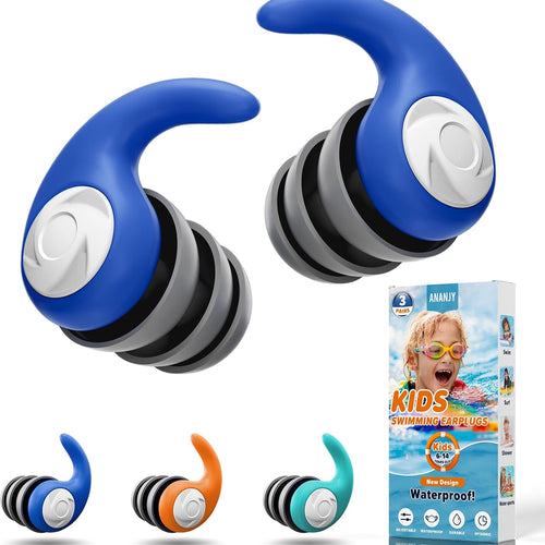 Waterproof Swimming Ear Plugs for Adults Kids, 3 Pairs Reusable Silicone | Reusable swim earplugs for pools, surfing, diving, showering and water sports, Keep Water Out and Ear Protection