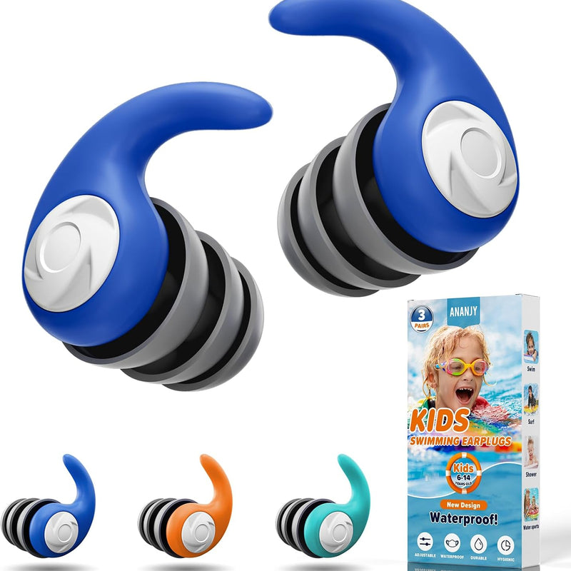 Waterproof Swimming Ear Plugs for Adults Kids, 3 Pairs Reusable Silicone | Reusable swim earplugs for pools, surfing, diving, showering and water sports, Keep Water Out and Ear Protection