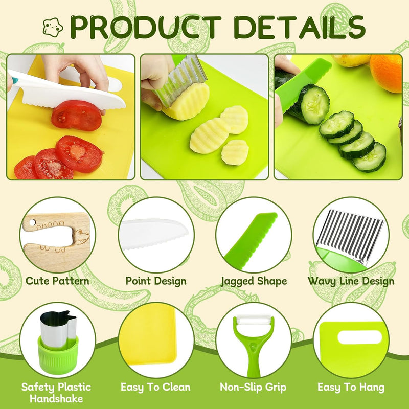 13 Pcs Kids Knife Set for Real Cooking Safe Kitchen Tools for Ages 4+ | Montessori Kitchen Toys Christmas Birthday Gifts for Boys and Girls (A)