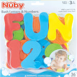 nuby foam bath letters and numbers set for toddlers 3+ years, 36 pieces