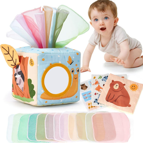 hahaland Baby Tissue Box Toy Set for 6-12 Months Montessori Play and Sensory Development