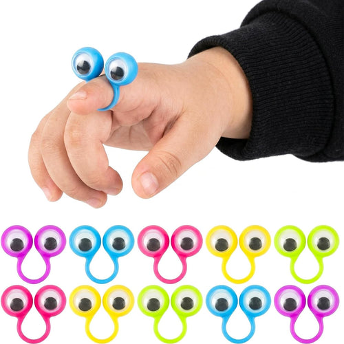 3 Otters Multicolor Googly Eye Finger Puppets Rings for Kids, Safe Non-Toxic Plastic Trinkets, Ideal Party Favors, School Prizes, and Goodie Bag Stuffers for Creative Play.