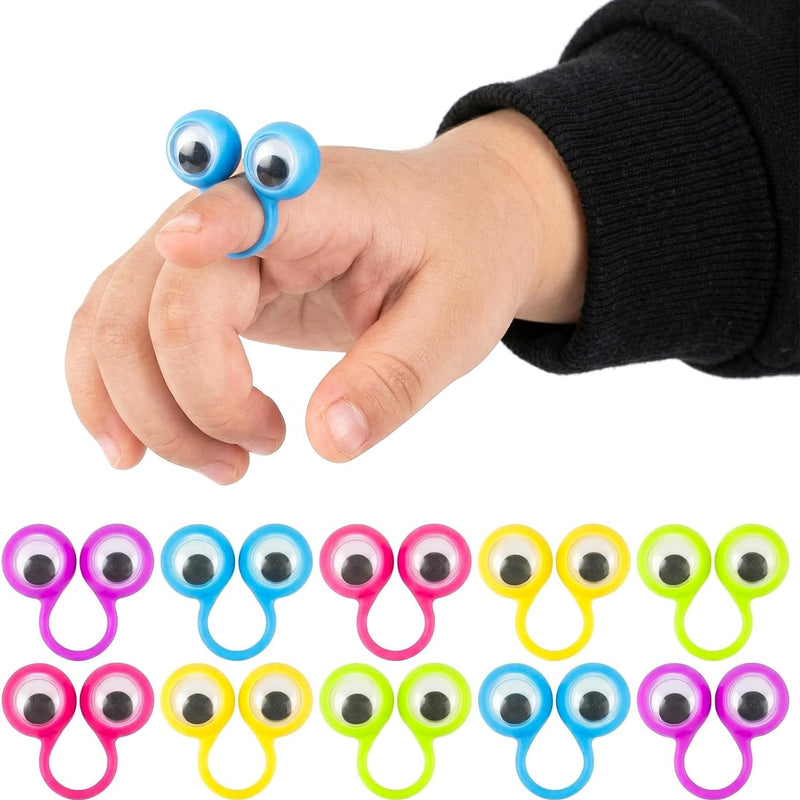 3 Otters Multicolor Googly Eye Finger Puppets Rings for Kids, Safe Non-Toxic Plastic Trinkets, Ideal Party Favors, School Prizes, and Goodie Bag Stuffers for Creative Play.