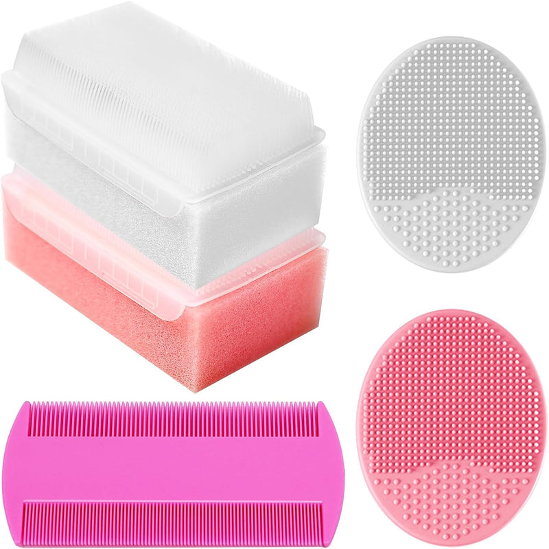 Cradle Cap Brush for Babies, Set of 5 Baby Bath Essentials with Bath Sponge Silicone Scrubber Long Handle Comb for Newborns Toddlers Boys Girls (Green)