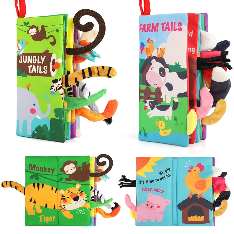 beiens baby books toys, touch and feel crinkle cloth book for infant 0-12 months, early development interactive stroller soft toys