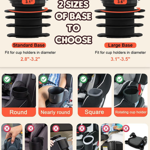 SEVEN SPARTA Car Seat Tray for Kids Toddler Travel with Soft Rubber Base | 360° Rotatable and Removable Cup Holder Snack Tray for Food Color and Play for Family Road Trip Essentials, 1, Standard Base
