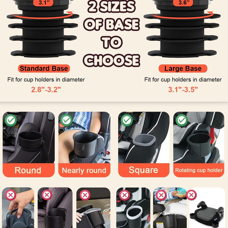 SEVEN SPARTA Car Seat Tray for Kids Toddler Travel with Soft Rubber Base | 360° Rotatable and Removable Cup Holder Snack Tray for Food Color and Play for Family Road Trip Essentials, 1, Standard Base