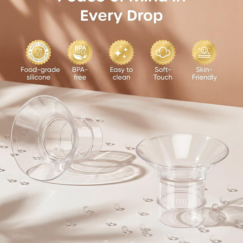 Nuliie Silicone Flange Inserts 13/15/17/19/21mm 10PCS for 24mm Breast Pump | Compatible with Spectra, Includes Nipple Sizer for Flanges for Accurate Sizing, Boosts Pumping Efficiency & Comfort, BPA-free