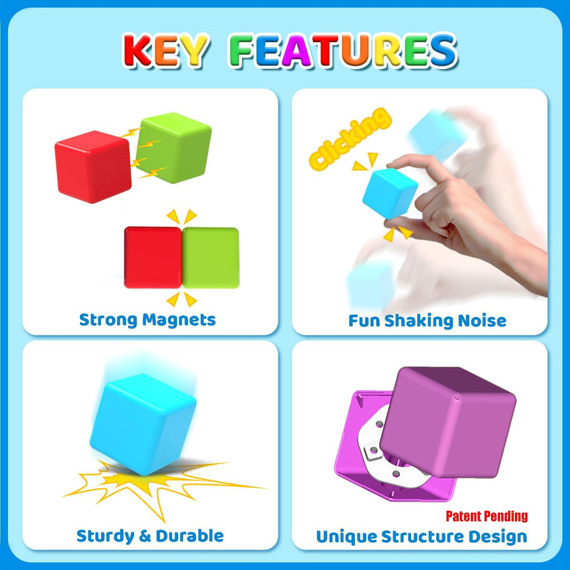Large Magnetic Building Blocks for Toddlers, 1.65 inch Cubes in Rainbow Theme, 12 PCS, 1-3 Years Old
