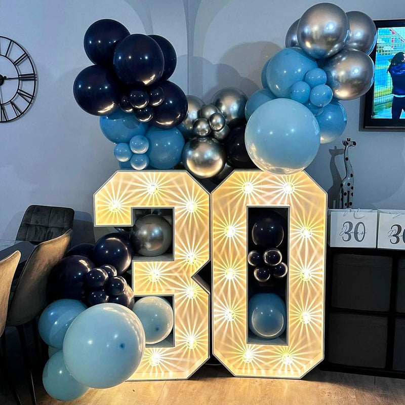12 Inch Blue Silver Balloons Set, Dark Navy Confetti Party Latex Balloon for Birthday Graduation Baby Shower