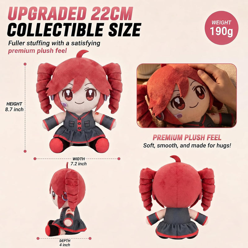 Collectible Pink Drill Twin Tail Girl Plush 22cm, Cute Anime Plush Character with 3D Twin-Drill Hair, Red and Black Outfit Figure Stuffed, Soft Anime Plushie Pillow Gift for Fans & Collectors