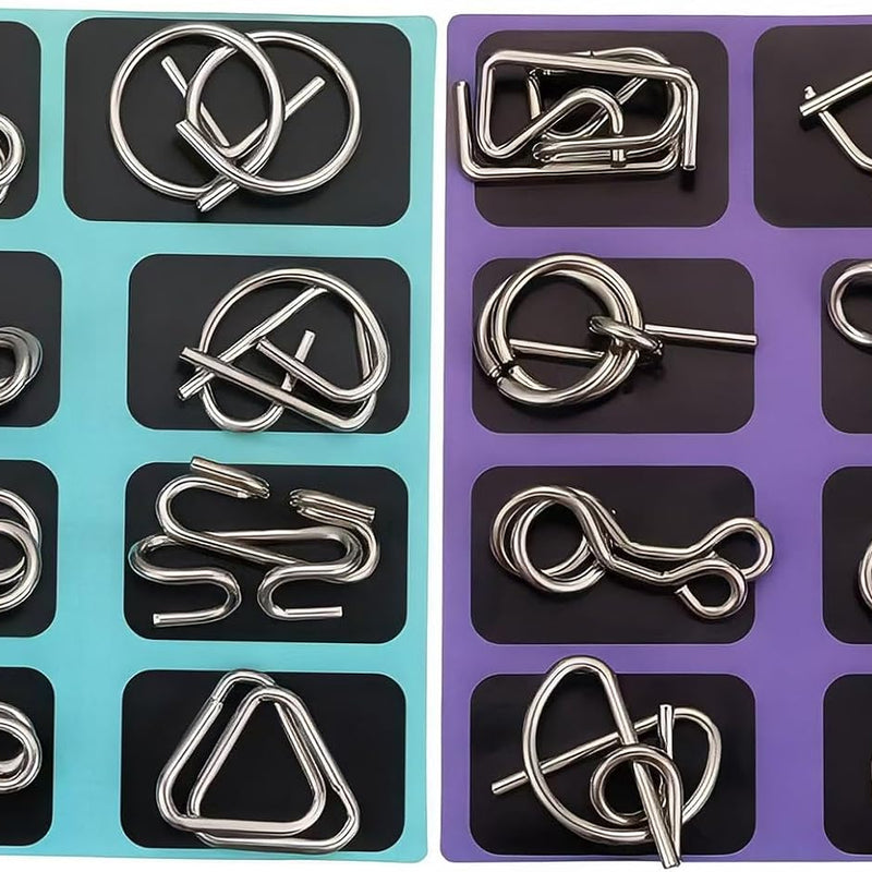 Metal Brain Teaser Puzzles, Set of 32 with Pouch, Steel IQ Games Physics Mind Metal Puzzles for Adults, Basket Stocking Stuffers for Boys Girls Adults Challenge Gifts