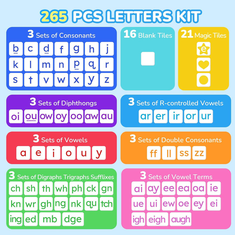 JoyCat 265 Phonics Magnetic Letter Tiles- Hooked on Phonics, ABC Reading Games Set with Word-Building Folder & Storage Case, Letter Sound Alphabet Letters, Preschool Pre k Classroom Materials