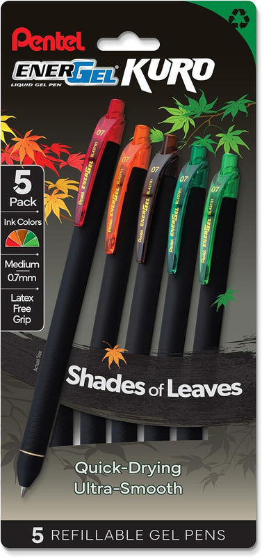 Pentel EnerGel Kuro Shades of the Ocean, Retractable Liquid Gel Pen, Assorted Ink Colors, Pack of 5 (BL437OCNPF5)