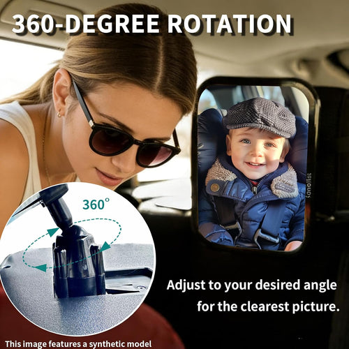 Funbliss Baby Car Mirror for Rear Facing Seat | 360° Rotation, Safety Certified Shatterproof Acrylic Glass, Clear Wide View,Infant Mirror for Car Seat Rear Facing