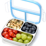 Stainless Steel Snack Containers, 3 Compartments Reusable on and go Bento Box with Lids for Kids, Lunch Box Pre Meal Storage for Daycare School Outdoor Camping Travel - Blue