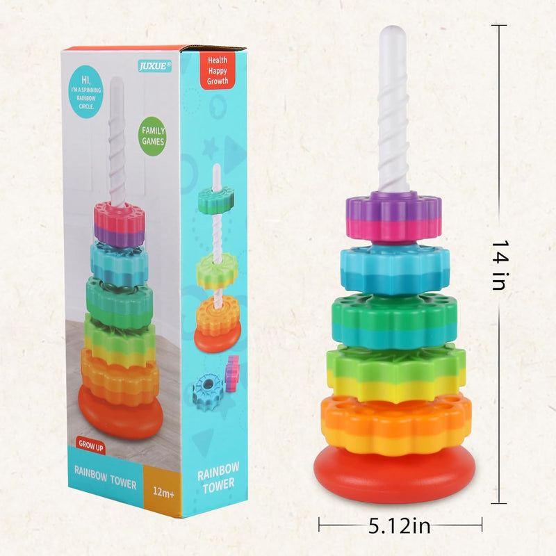 JUXUE Rainbow Ring Stacker Montessori Toys for Babies 6-12 Months, 1-3 Year Old Toddlers