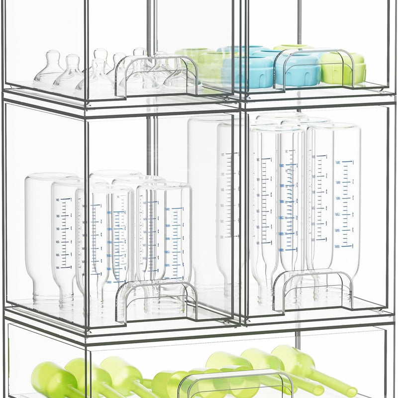 SpaceAid Bottle Storage Organizer Baby - Acrylic Bottles Station Organizer Container, Stackable Clear Drawers for Countertop, Vanity, Bathroom, Cabinet, Pantry Organization, 5 Pack, 2S2M1L, 15.4"H