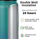 Fanhaw 20 oz Insulated Stainless Steel Water Bottle with Anti-Dust Chug Lid, Leakproof Vacuum Metal Everyday Use Bottle for Kids, Teens & Adults, Back to School Essentials (Green Blue)