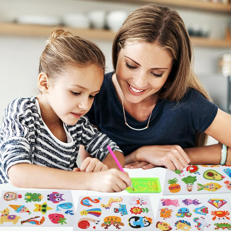 60pcs 5D Diamond Art Stickers Arts and Crafts Kits for Kids Ages 4-8 8-12 | Creative Gem Art Paint by Number Kits for Kids Boys Girls DIY Mosaic Stickers Toys for Birthday Party Halloween Xmas Gifts