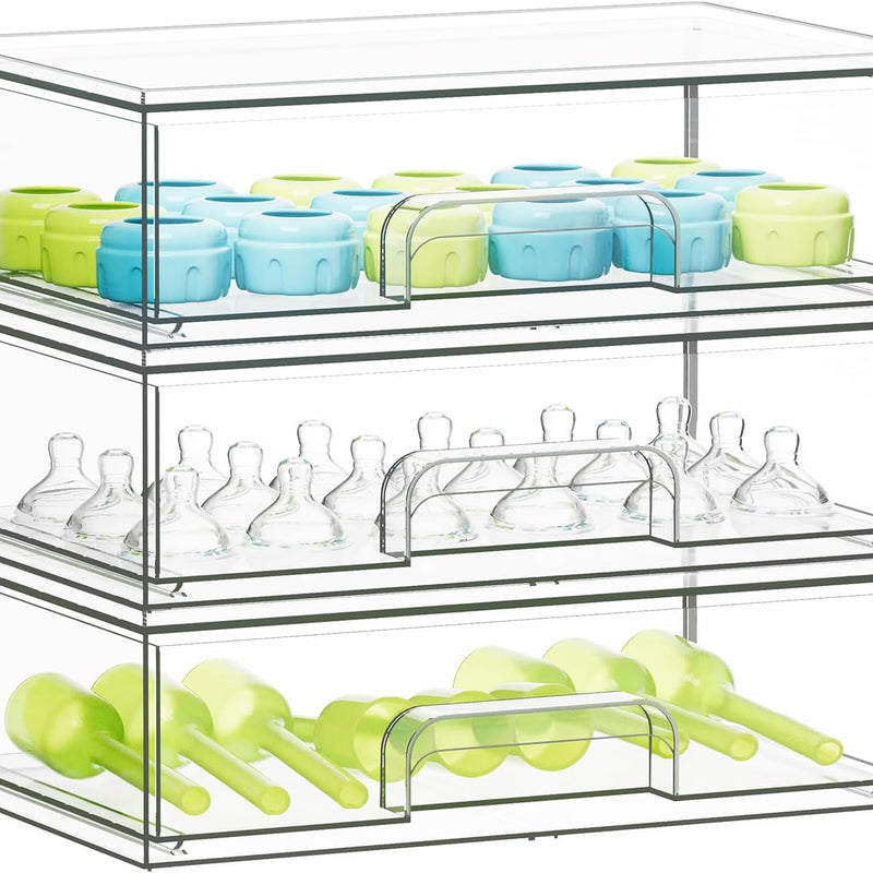 SpaceAid Bottle Storage Organizer Baby - Acrylic Bottles Station Organizer Container, Stackable Clear Drawers for Countertop, Vanity, Bathroom, Cabinet, Pantry Organization, 5 Pack, 2S2M1L, 15.4"H
