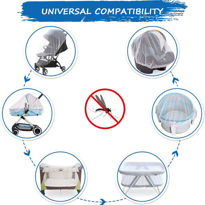 Baby Mosquito Net for Stroller, Bug Net and Mesh Protection,White | Reusable Portable Baby Insect Netting for Stroller, Playards, Pack N Plays and Portable Mini Crib
